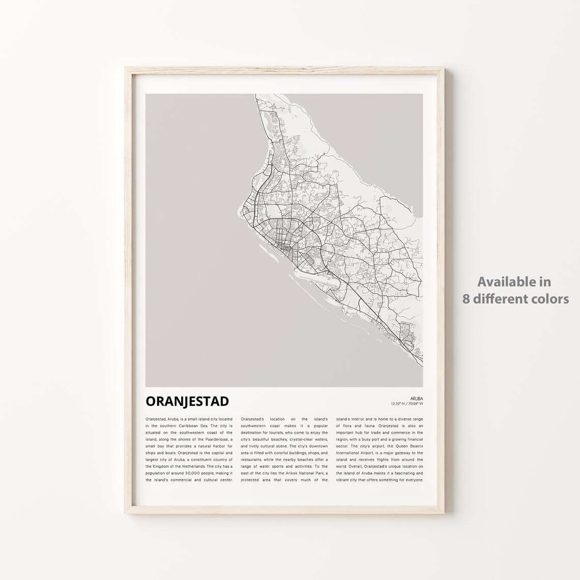 Oranjestad Aruba Caribbean Island Capital City Map Wall Poster