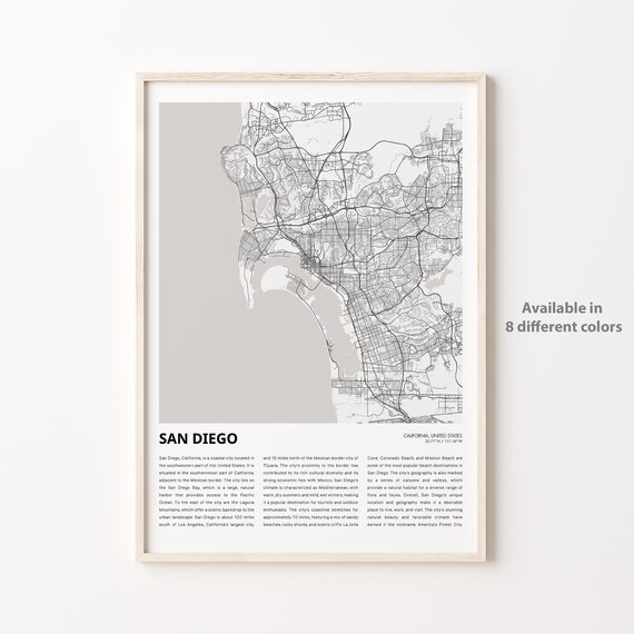 San Diego California Street Map Minimalist City Travel Poster