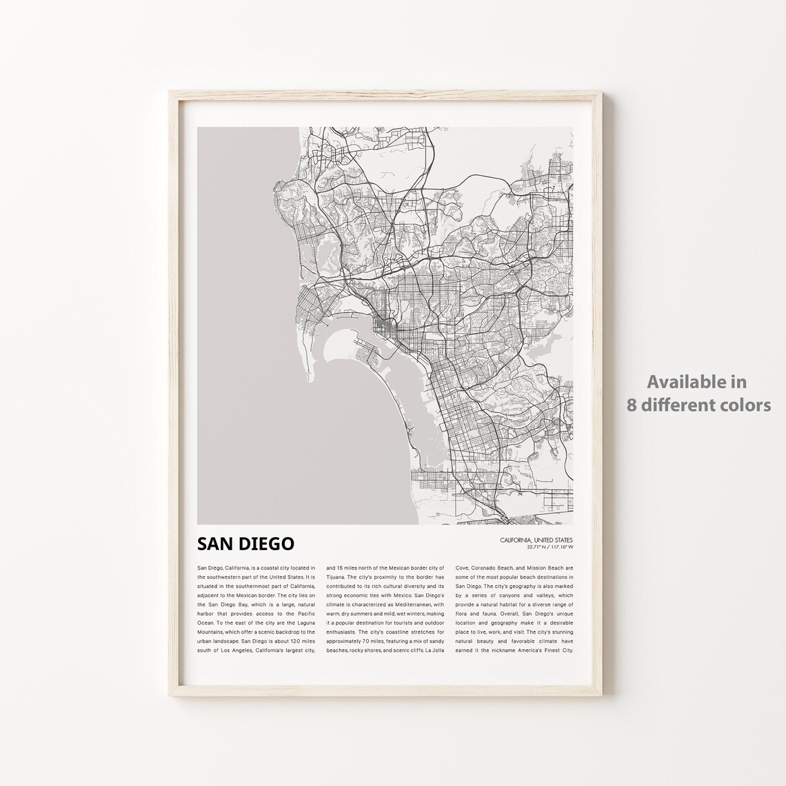 San Diego California Street Map Minimalist City Travel Poster
