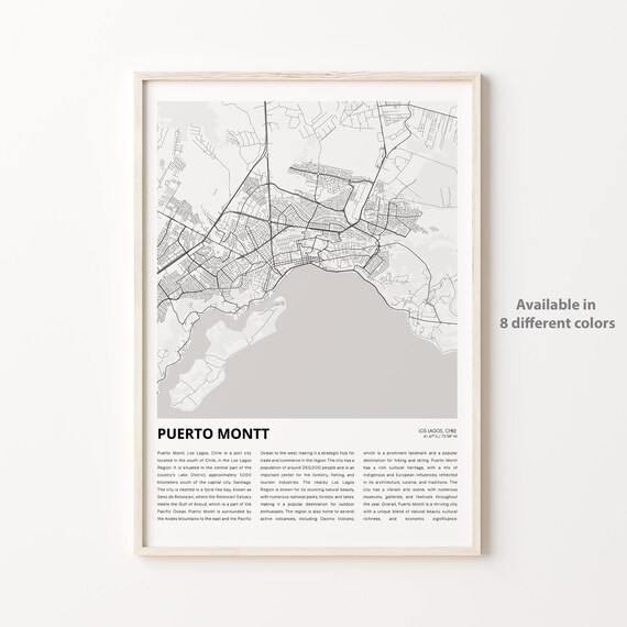 Puerto Montt Chile City Map With Informative History Text Poster
