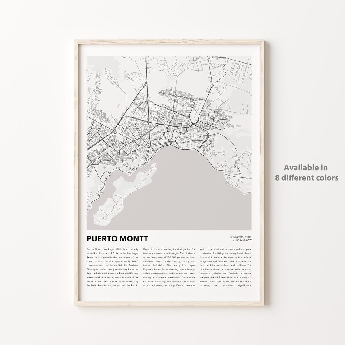 Puerto Montt Chile City Map With Informative History Text Poster