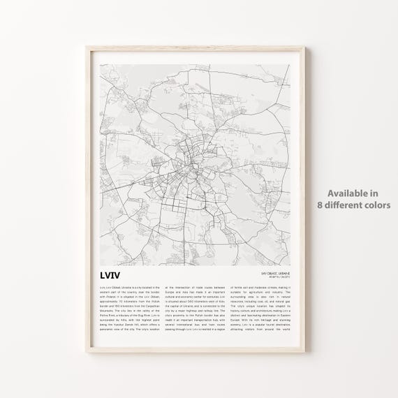 Lviv Map Print Travel Wall Decor Art Oblast Housewarming Gift