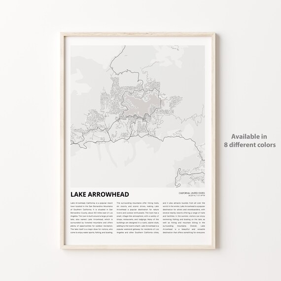 Lake Arrowhead California Minimalist City Street Map Travel Poster