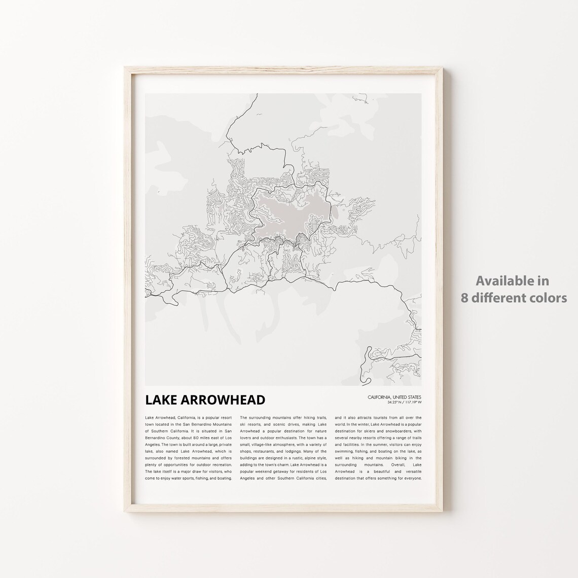 Lake Arrowhead California Minimalist City Street Map Travel Poster