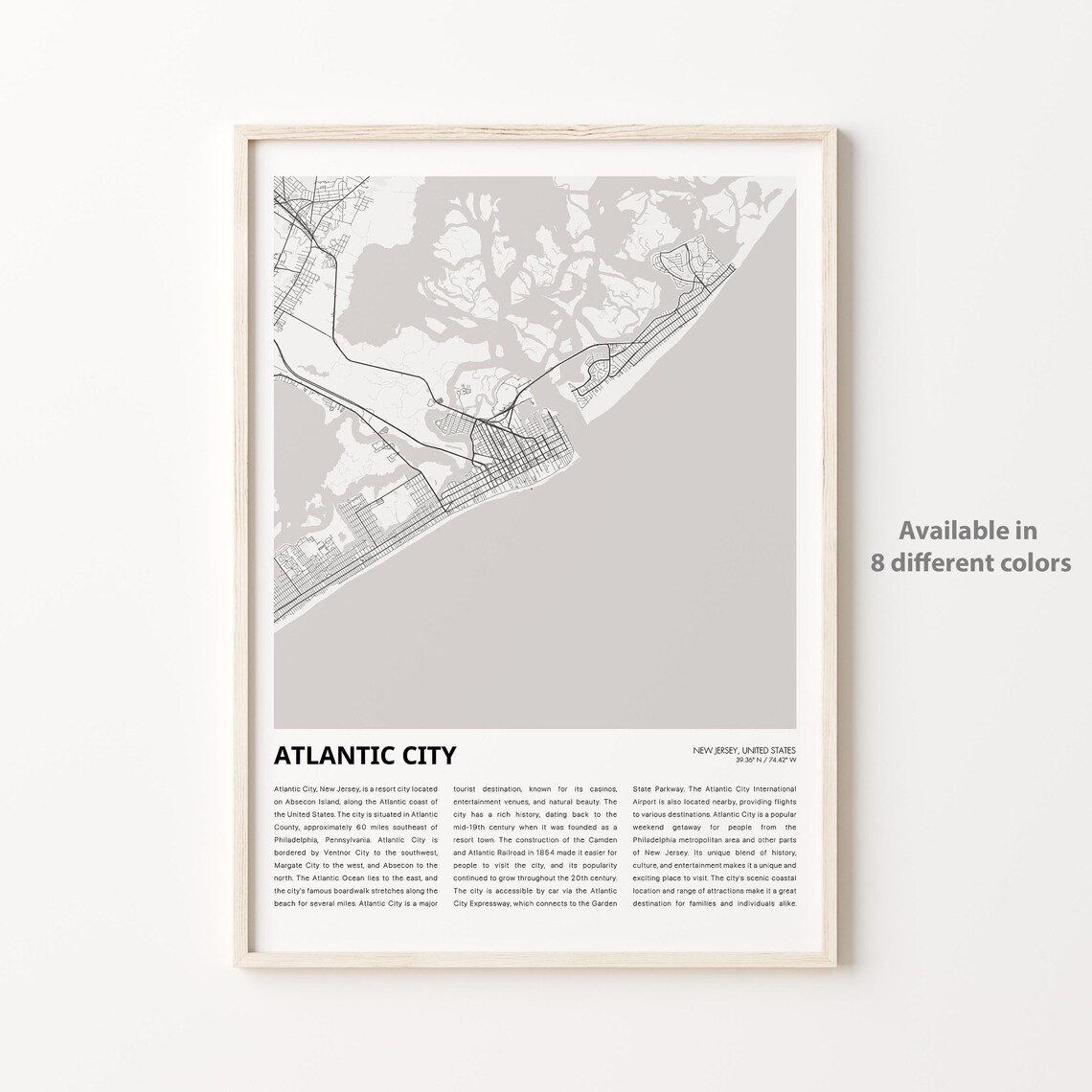 Atlantic City New Jersey Minimal Coastal Map Housewarming Poster