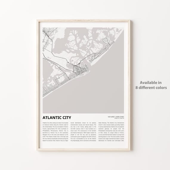 Atlantic City Map Print Travel Wall Decor Art New Jersey Housewarming Personalized