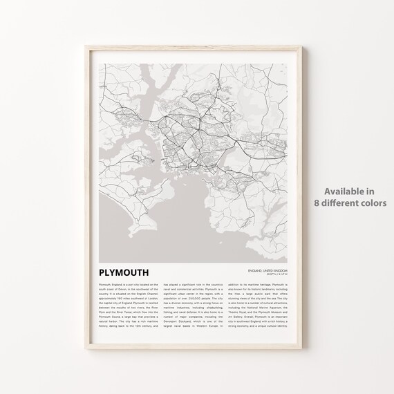 Plymouth England Minimalist Devon Coast City Street Map Poster