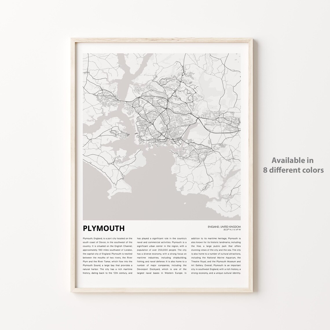 Plymouth England Minimalist Devon Coast City Street Map Poster