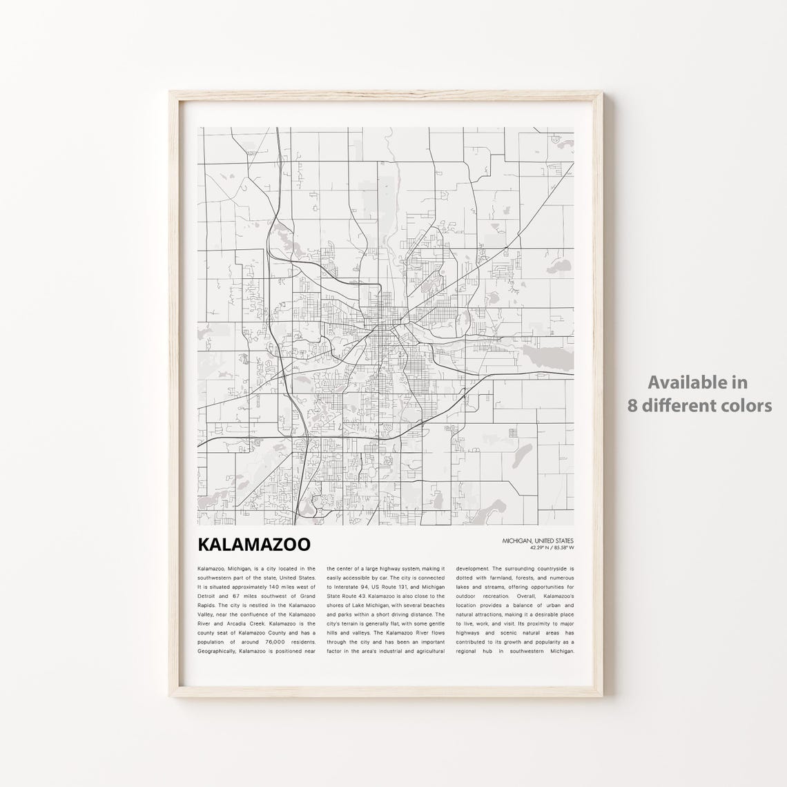 Kalamazoo Map Print Travel Wall Decor Art Michigan Housewarming Gift