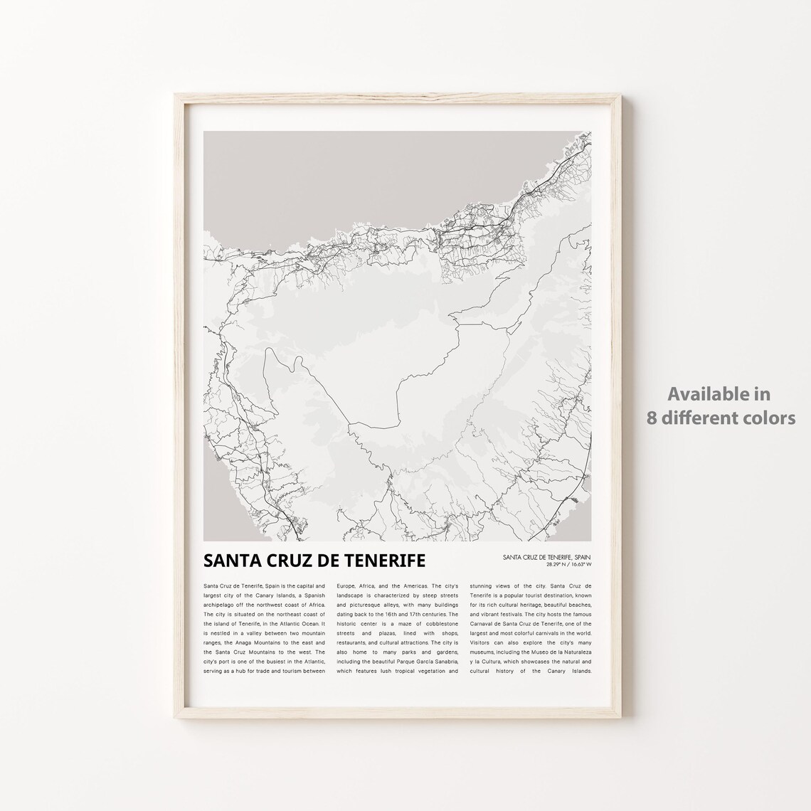 Santa Cruz De Tenerife Spain City Street Map Travel Wall Art