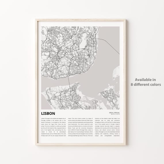 Lisbon Map Print Travel Wall Decor Art Housewarming Gift