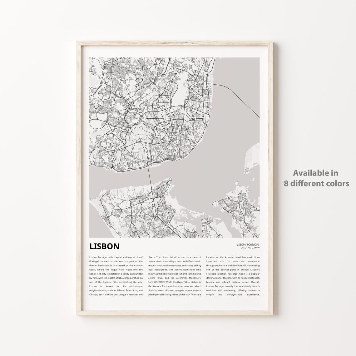 Lisbon Map Print Travel Wall Decor Art Housewarming Gift
