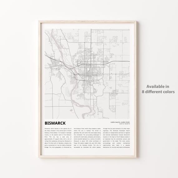 Bismarck Map Print Travel Wall Decor Art North Dakota Housewarming Gift
