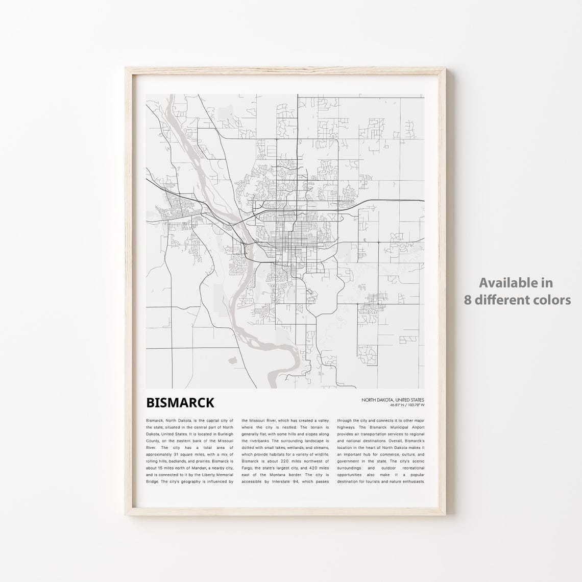Bismarck Map Print Travel Wall Decor Art North Dakota Housewarming Gift