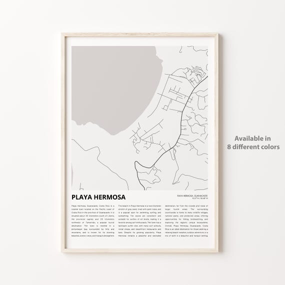 Playa Hermosa Map Print Travel Wall Decor Art Guanacaste Housewarming Gift