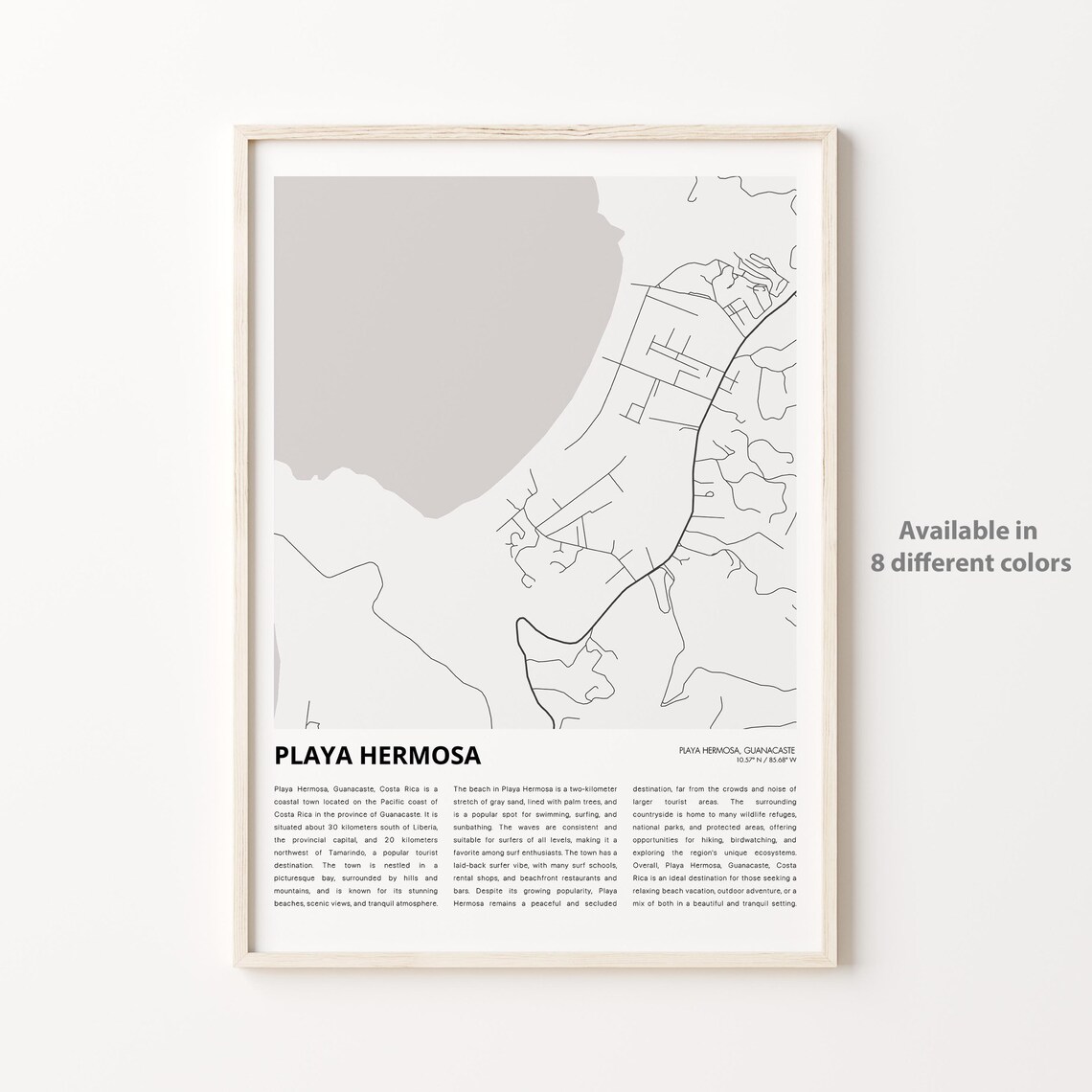 Playa Hermosa Costa Rica Beach Map Poster in Minimalist Style