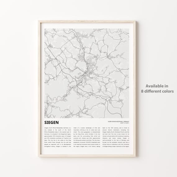 Siegen Germany Minimalist Black and White City Street Map Art Print