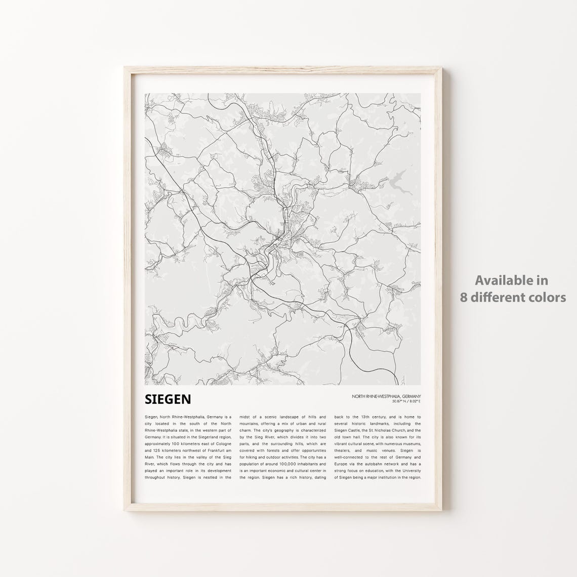 Siegen Germany Minimalist Black and White City Street Map Art Print