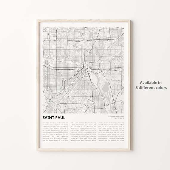 Saint Paul Minnesota Minimalist Black White Street Map Travel Poster