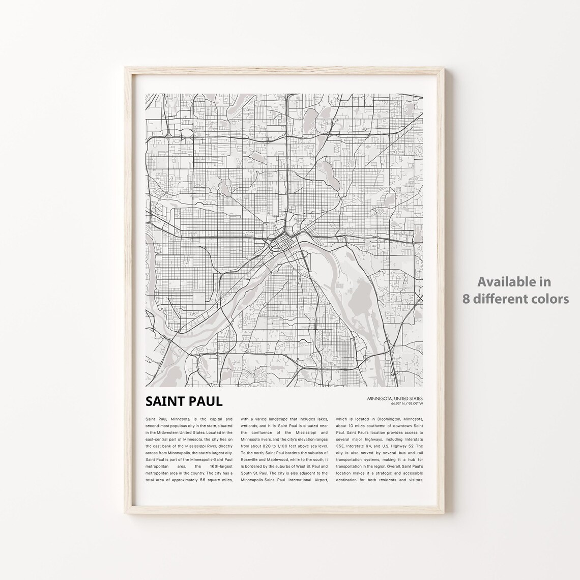 Saint Paul Minnesota Minimalist Black White Street Map Travel Poster