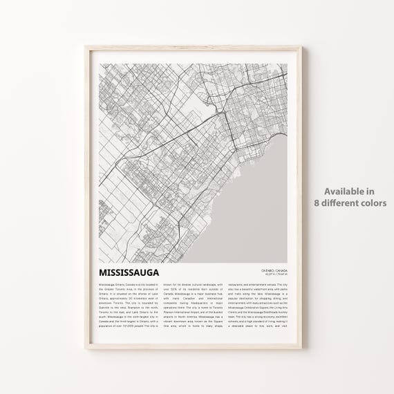 Mississauga Map Print Travel Wall Decor Art Ontario Housewarming Gift