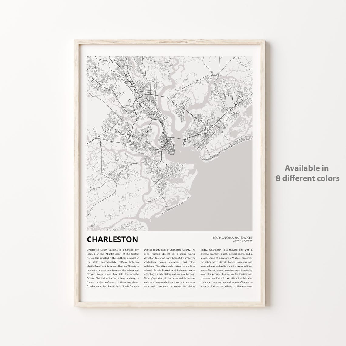 Charleston Map Print Travel Wall Decor Art South Carolina Housewarming Gift