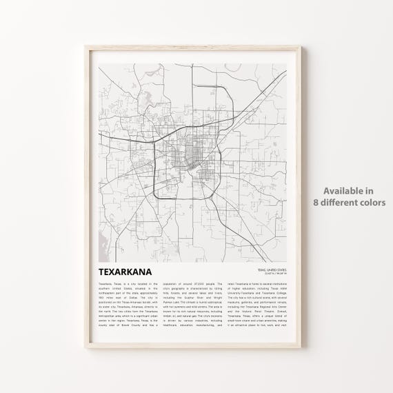 Texarkana Texas Minimalist City Street Map Poster for Home Decor