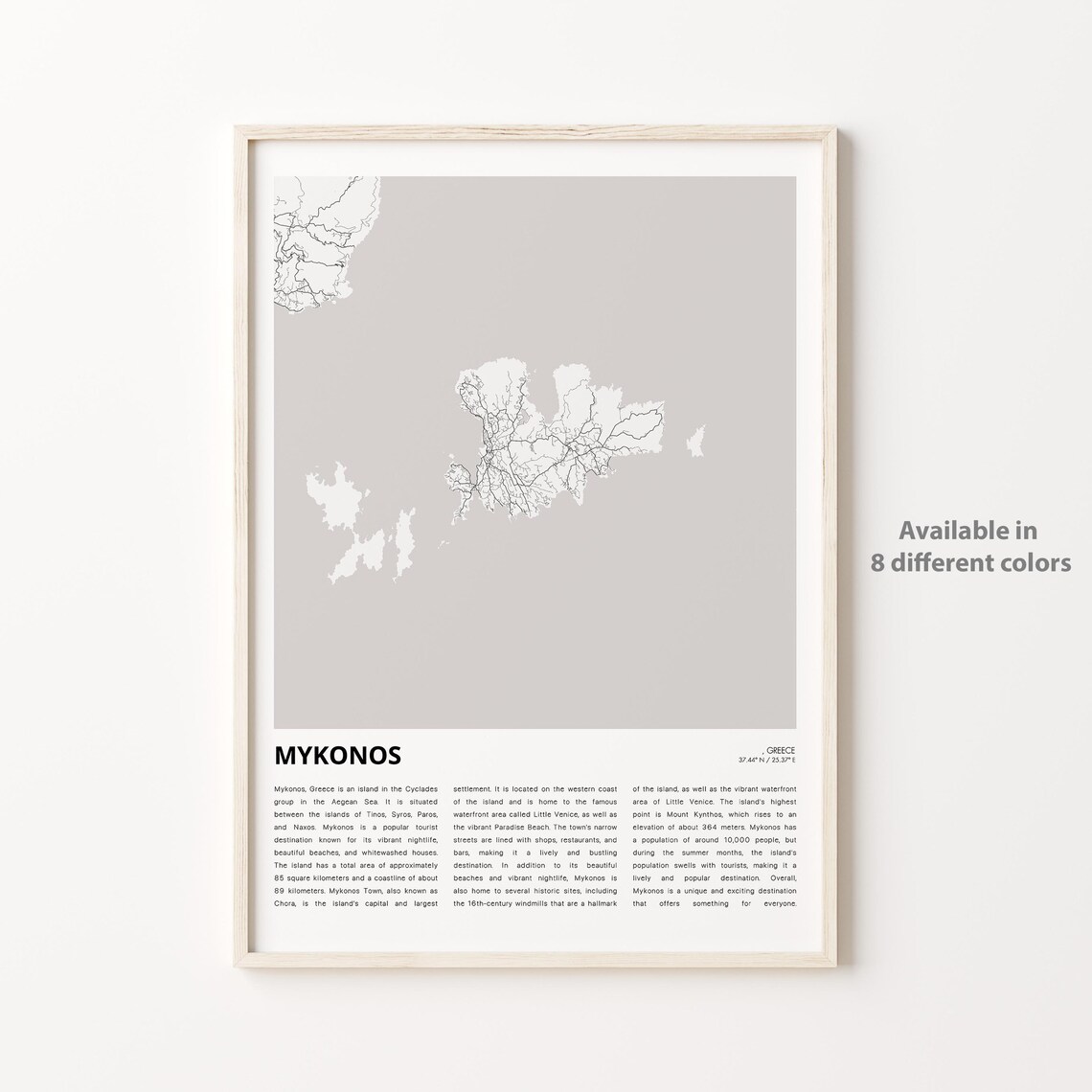 Mykonos Greece Island Minimal Street Map Cyclades Aegean Travel Print