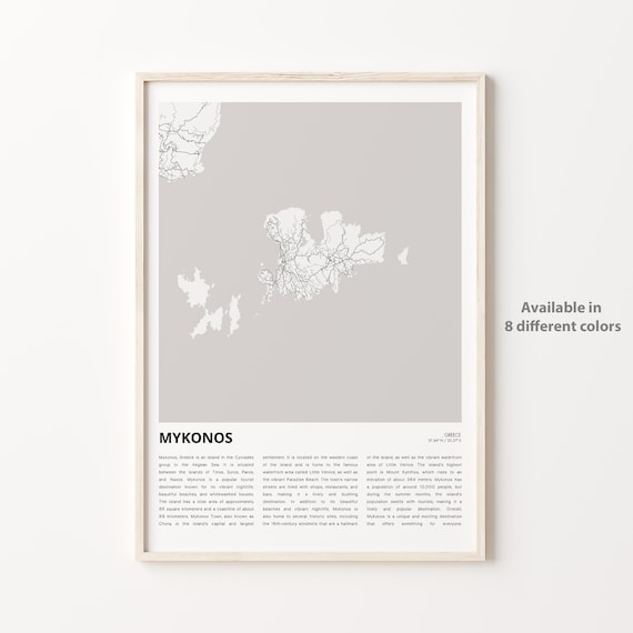 Mykonos Greece Island Minimal Street Map Cyclades Aegean Travel Print