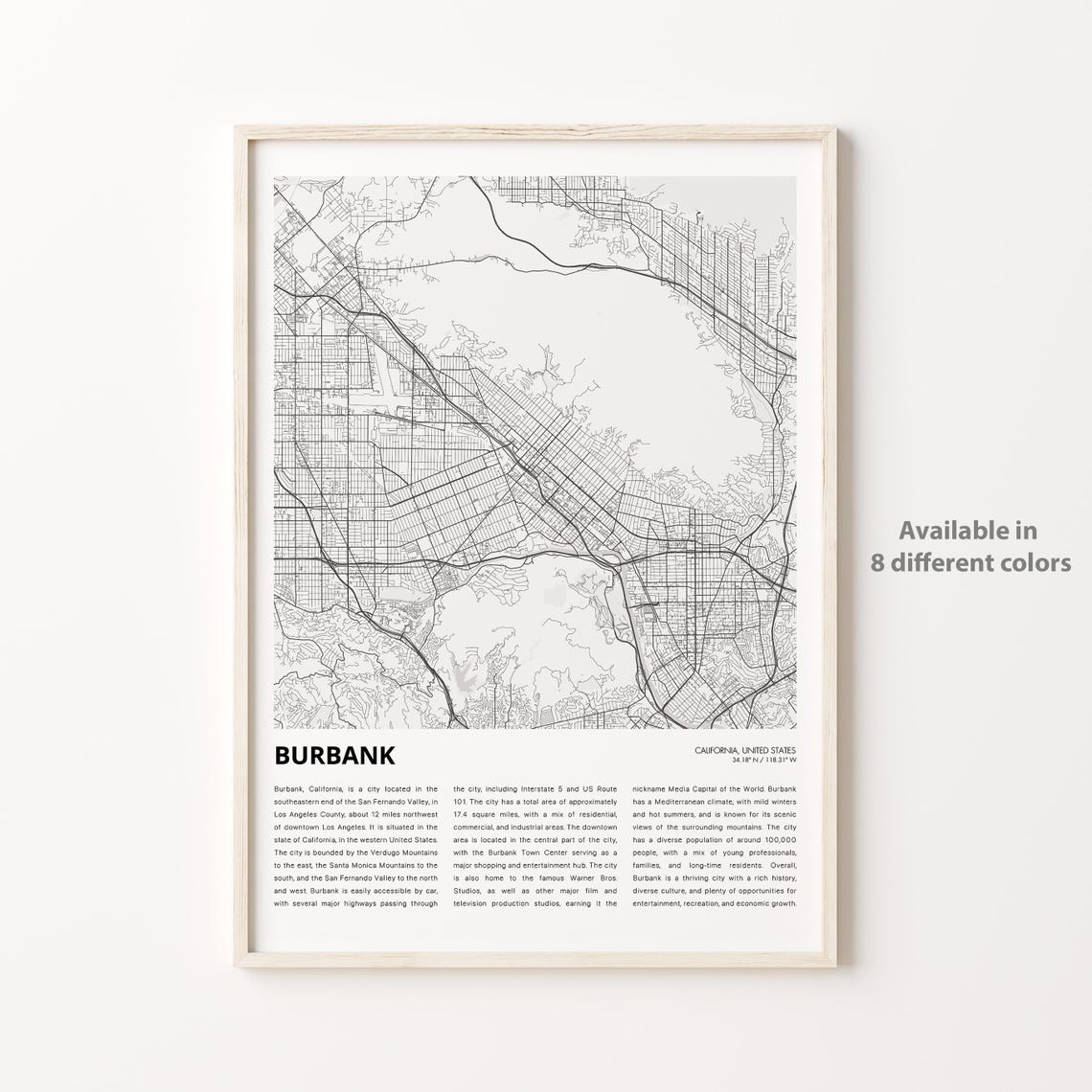 Burbank Map Print Travel Wall Decor Art Housewarming Gift