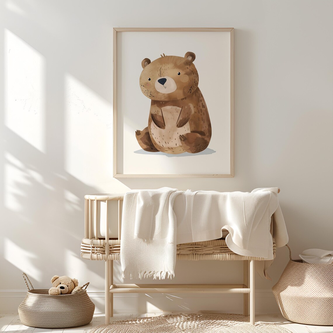 Cute Brown Bear Watercolor Woodland Nursery Room Decor Wall Art - Image 3