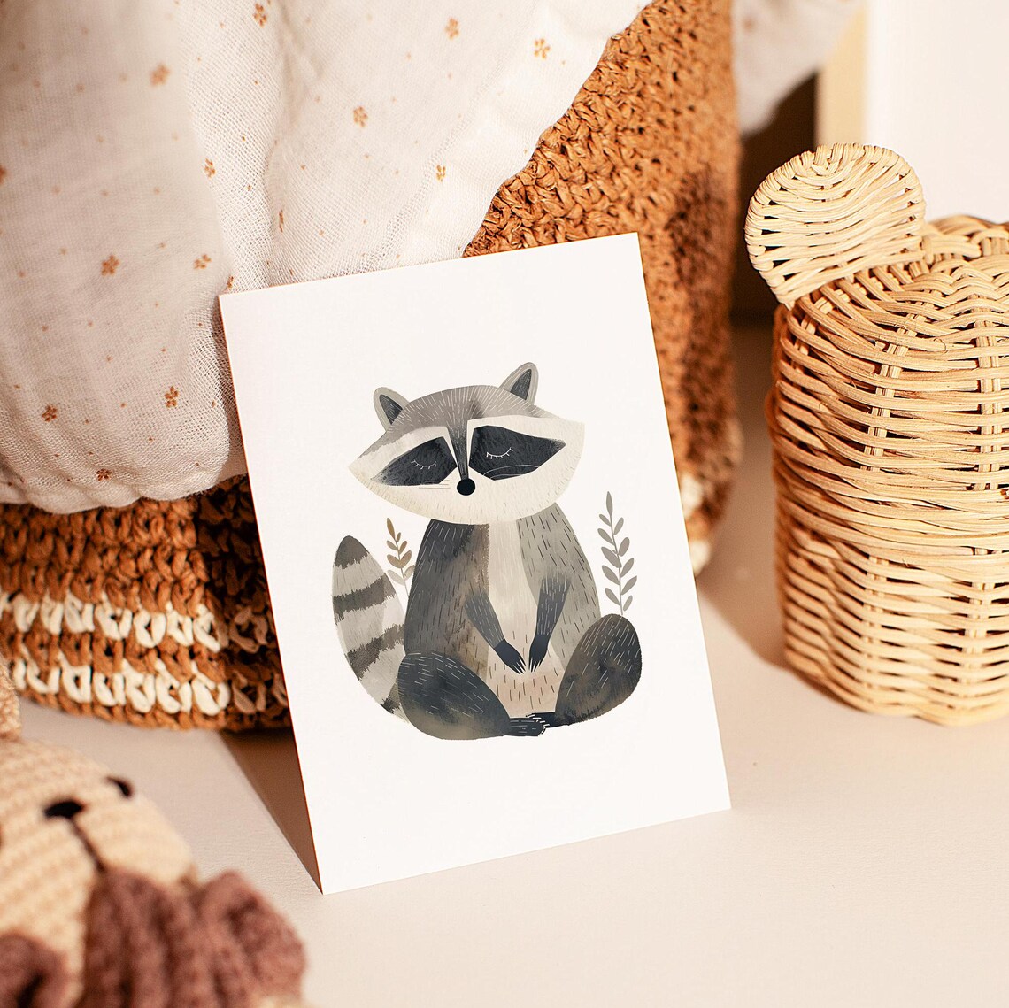 Sleeping Raccoon Watercolor Woodland Nursery Forest Animal Wall Art - Image 2