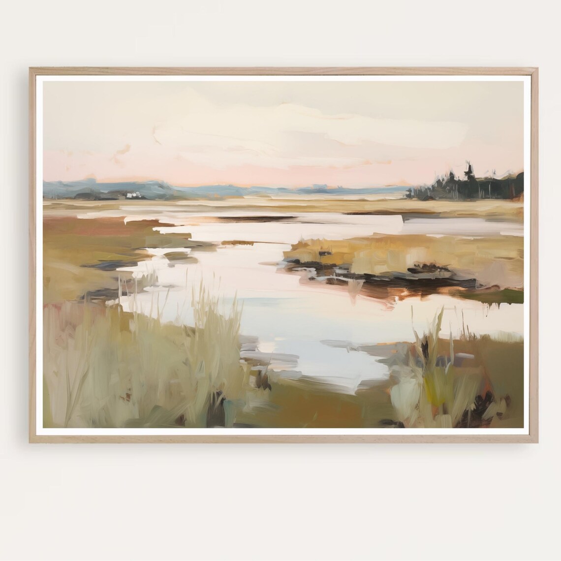 Soft Marsh At Dawn Pink Sky Over Calm Water Painting Art Poster