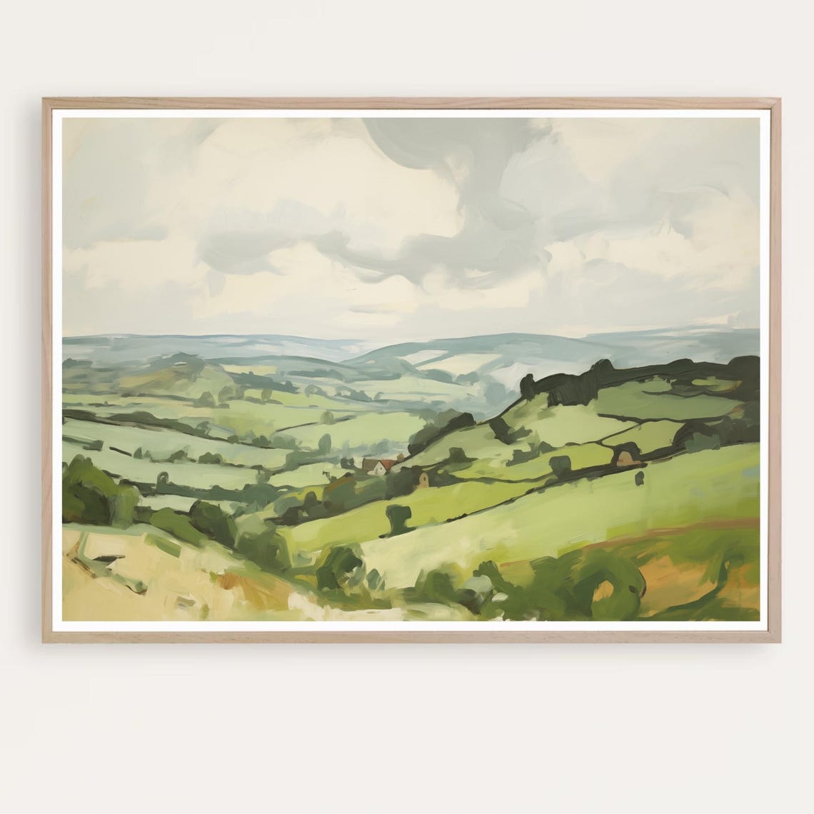Green Rolling Hills Countryside Watercolor Landscape Art Poster