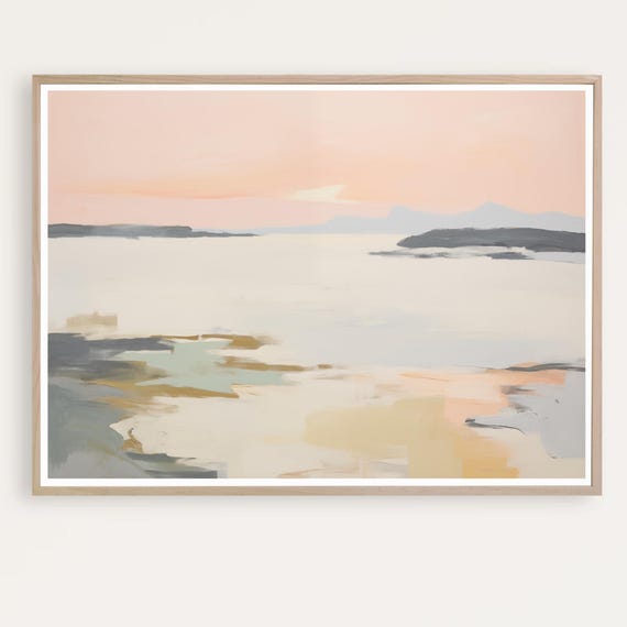Sunset Art Print Pink Painting Coastal Landscape Ocean Seascape Abstract Wall Artdigital