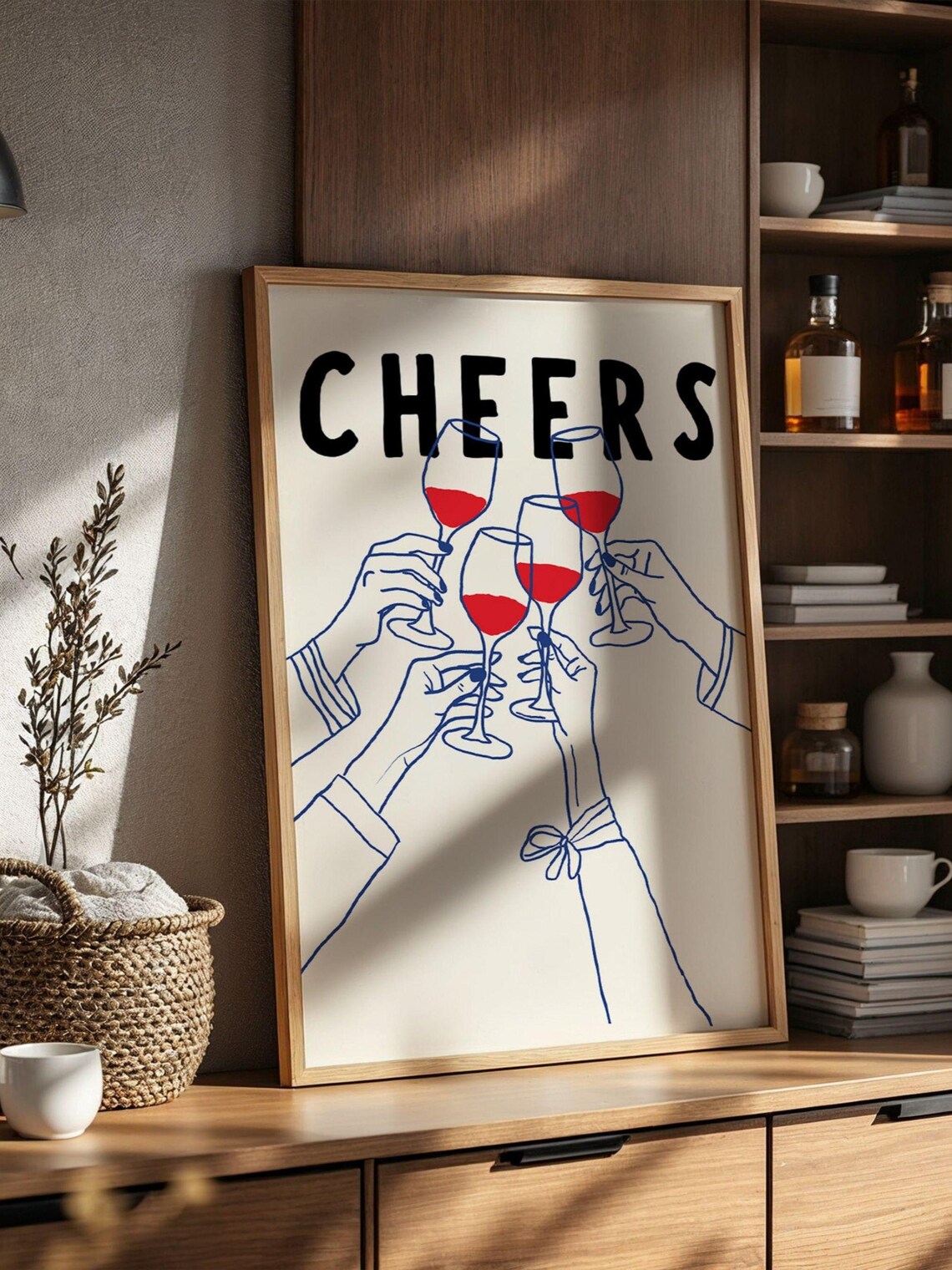 Wine Cheers Retro Bar Cart Cocktail Poster - Image 2