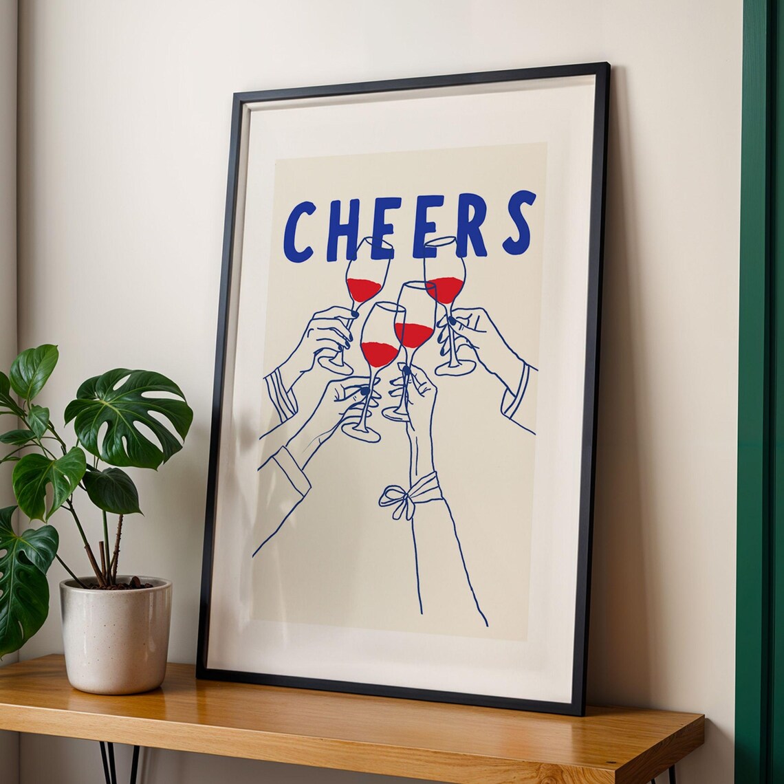 Wine Art Cheers Bar Cart Retro Poster - Image 3