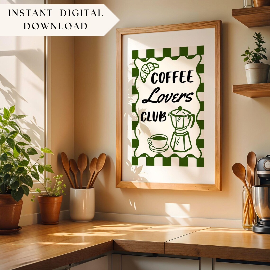Coffee Lover Diner Style Kitchen Decor, Retro Design