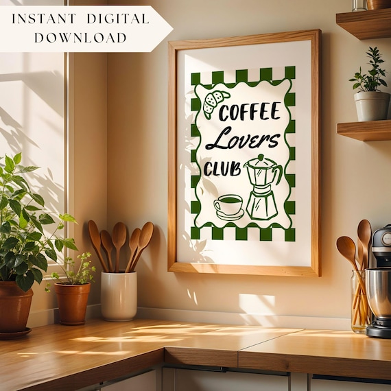 Coffee Lover Diner Style Kitchen Decor, Retro Design