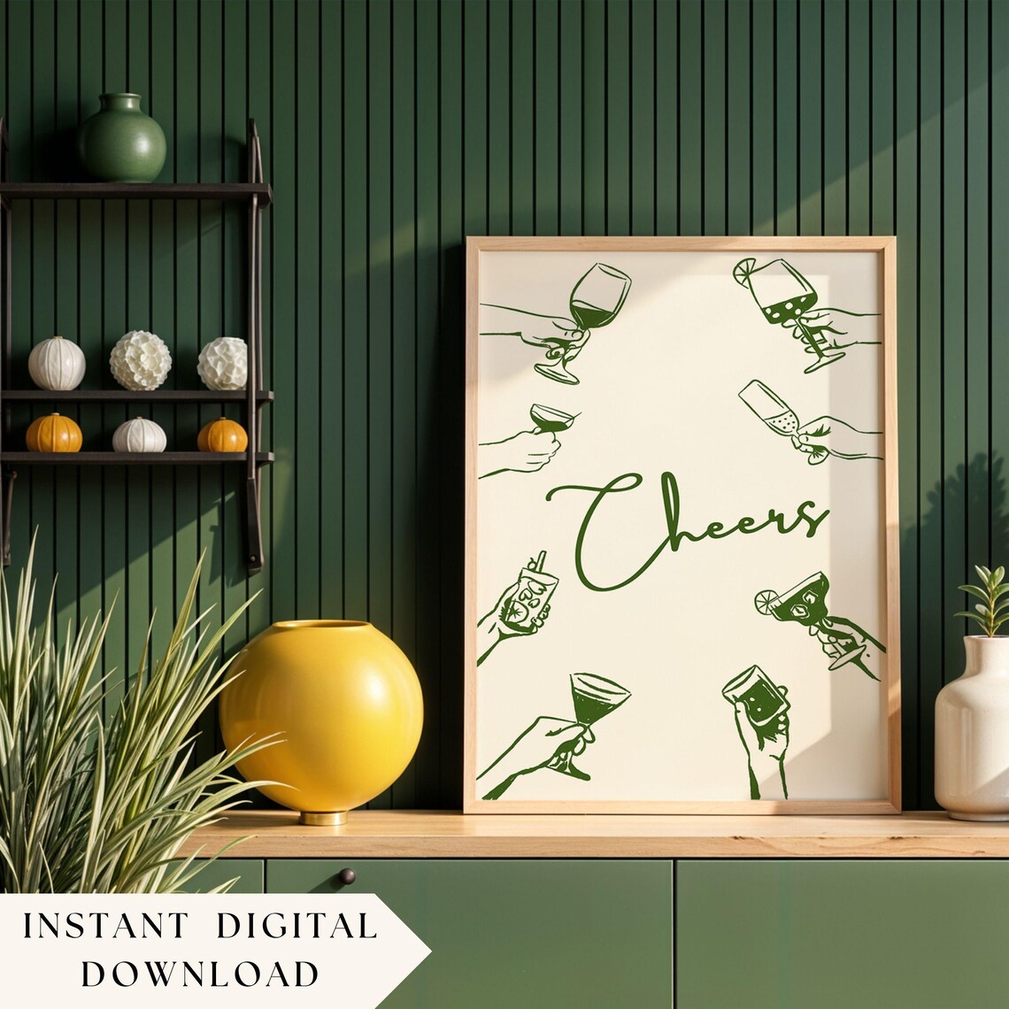 Cheers Retro Bar Cart Cocktail Poster, Preppy Decor