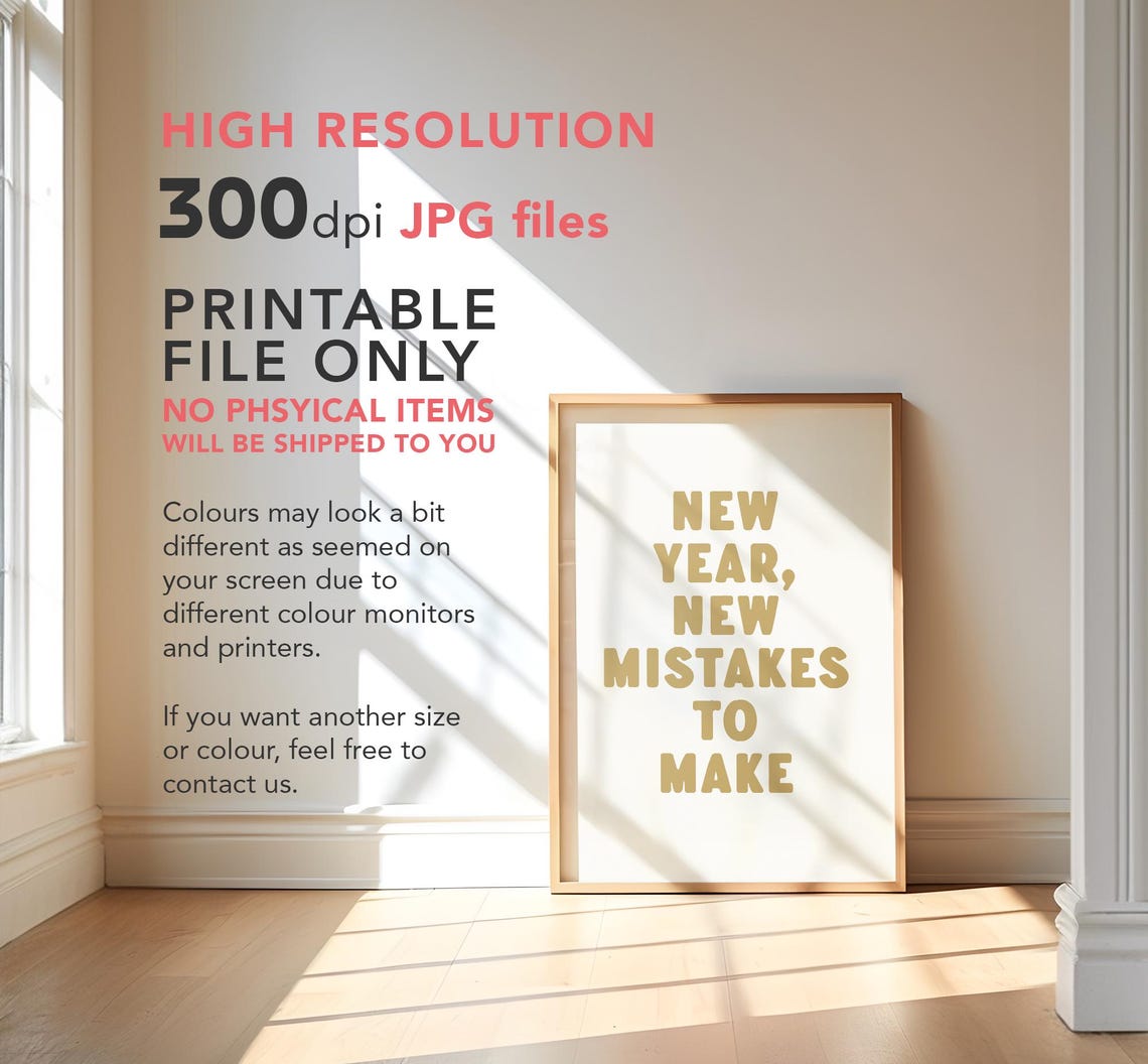 New Year New Mistakes To Make Funny Gold Typography Quote Poster - Image 3