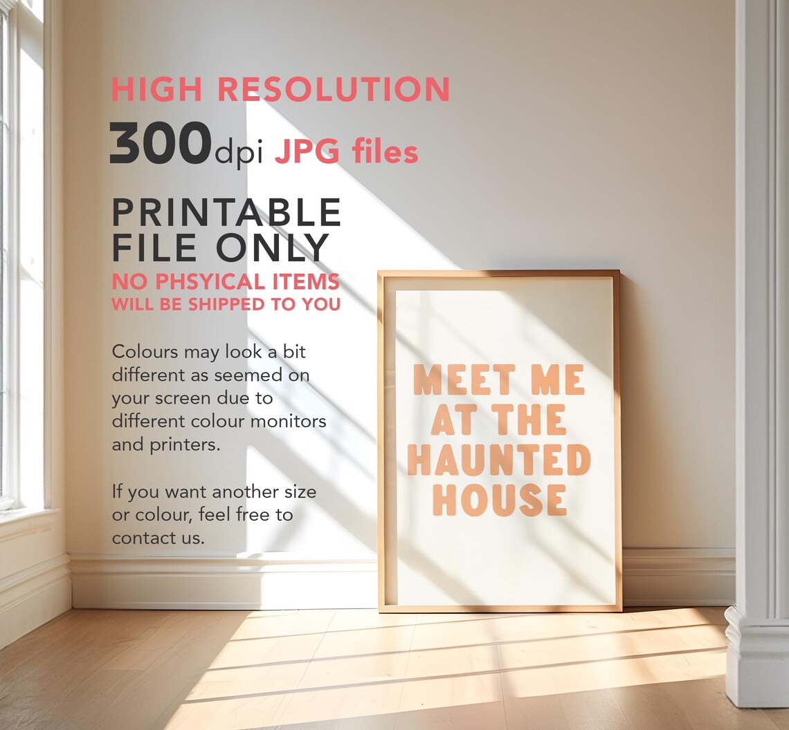Meet Me At The Haunted House Halloween Tan Typography Spooky Quote Poster - Image 3