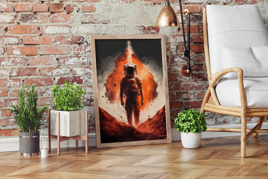 Vivid Astronaut Red Planet Mars Watercolor Space Explorer Wall Art - Image 2