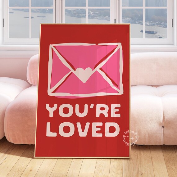 You Are Loved Bold Red Envelope Heart Trendy Affirmation Poster