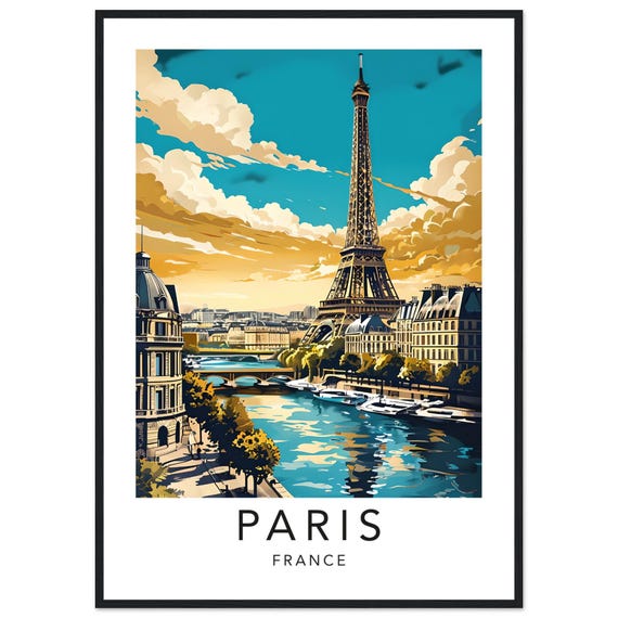 Paris France Vintage Travel Poster Eiffel Tower Framed Art Print