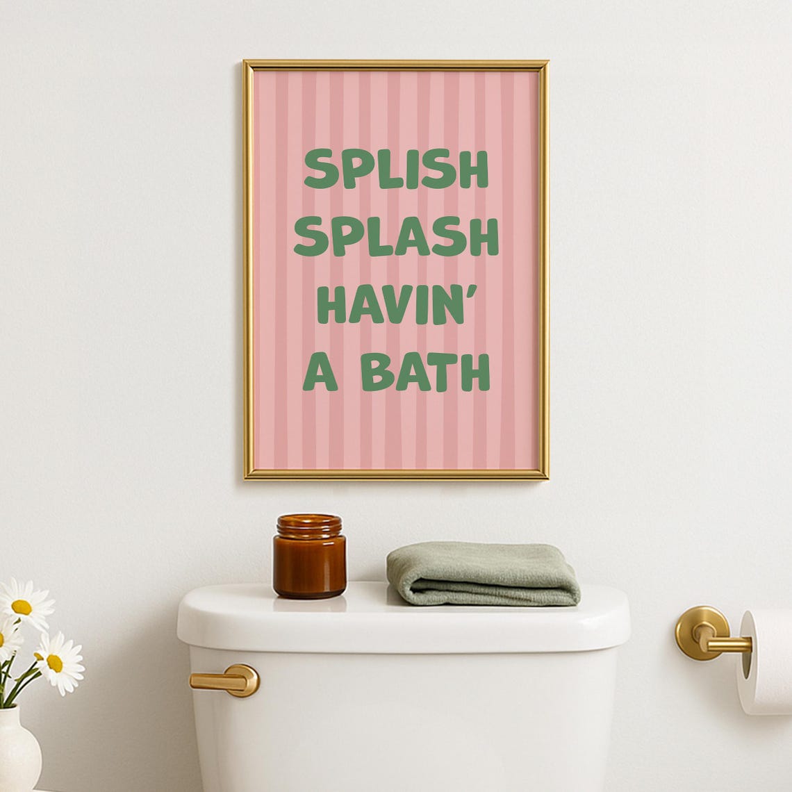 Splish Splash Havin A Bath Green Pink Striped Kids Bathroom Poster