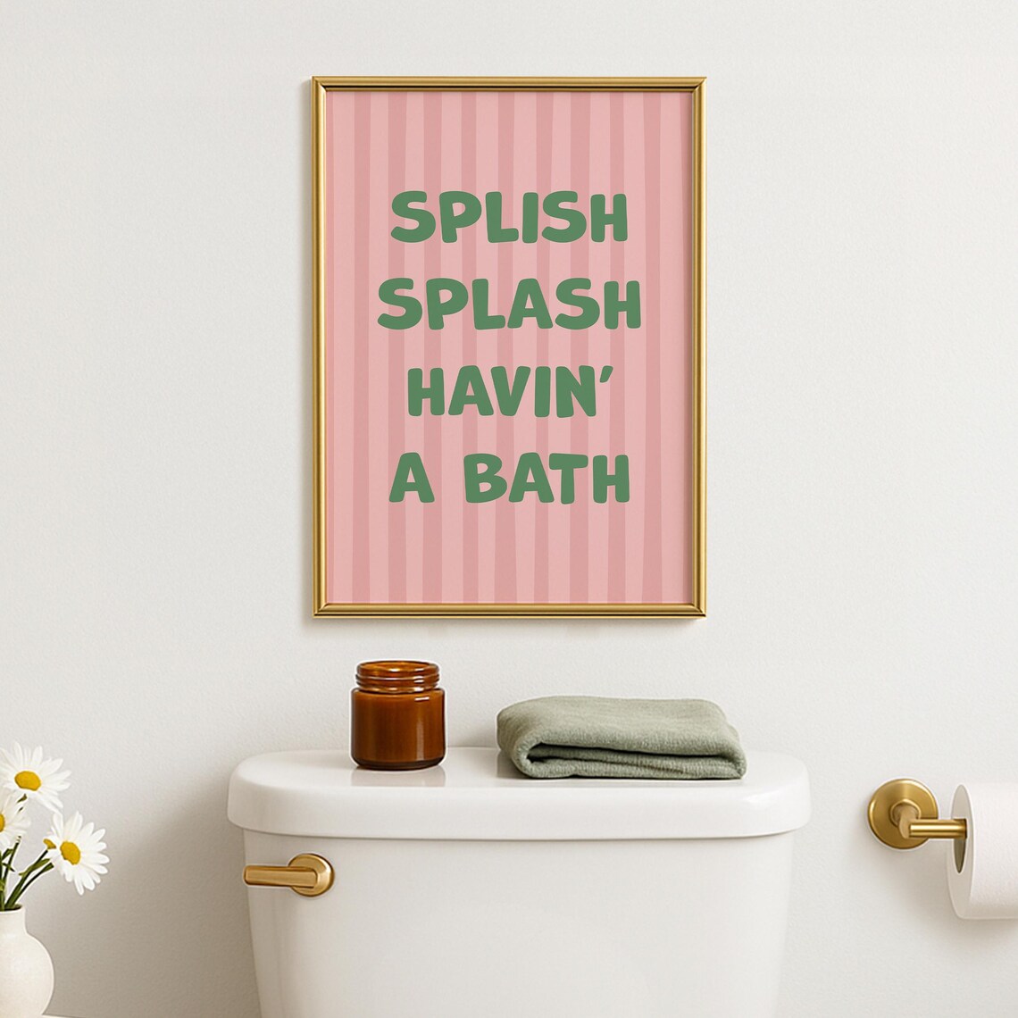 Splish Splash Havin A Bath Kids Bathroom Print Dopamine Decor For Funny Quote Preppy Pink And Green