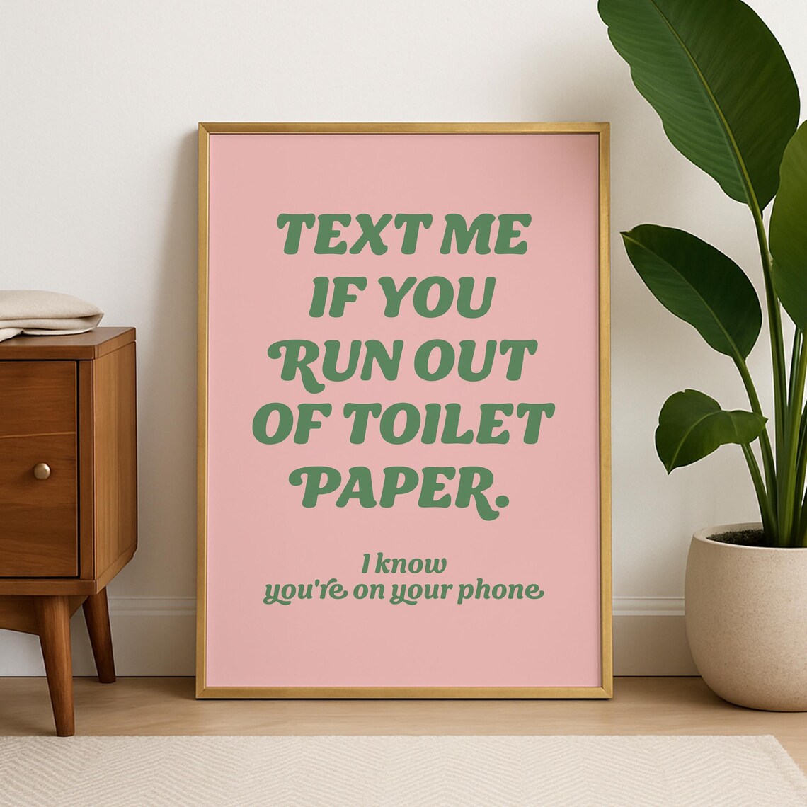 Text Me If You Run Out Of Toilet Paper Funny Pink Bathroom Poster