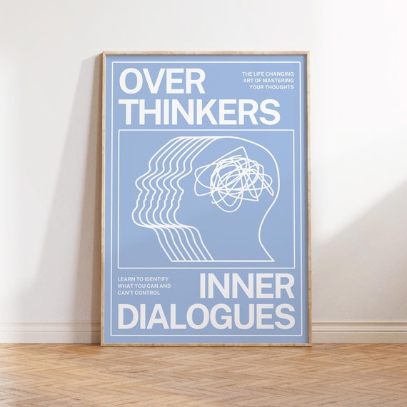 Overthinkers Retro Light Blue Print Sky Blue Dorm Decor Light Blue And White Trendy Wall Art Preppy Room Decor Prints
