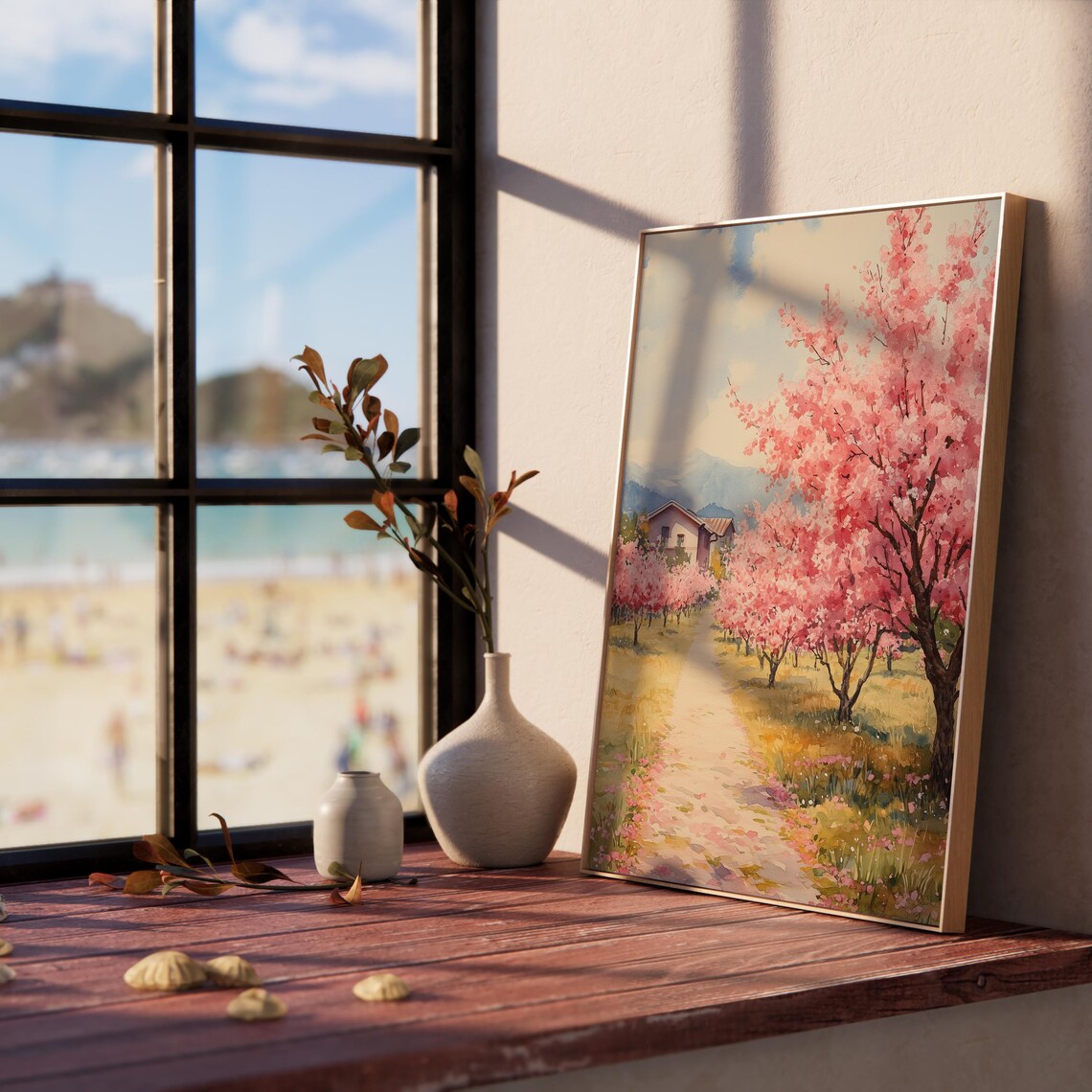 Cherry Orchard In Bloom Pink Trees Path Farmhouse Spring Poster - Image 2